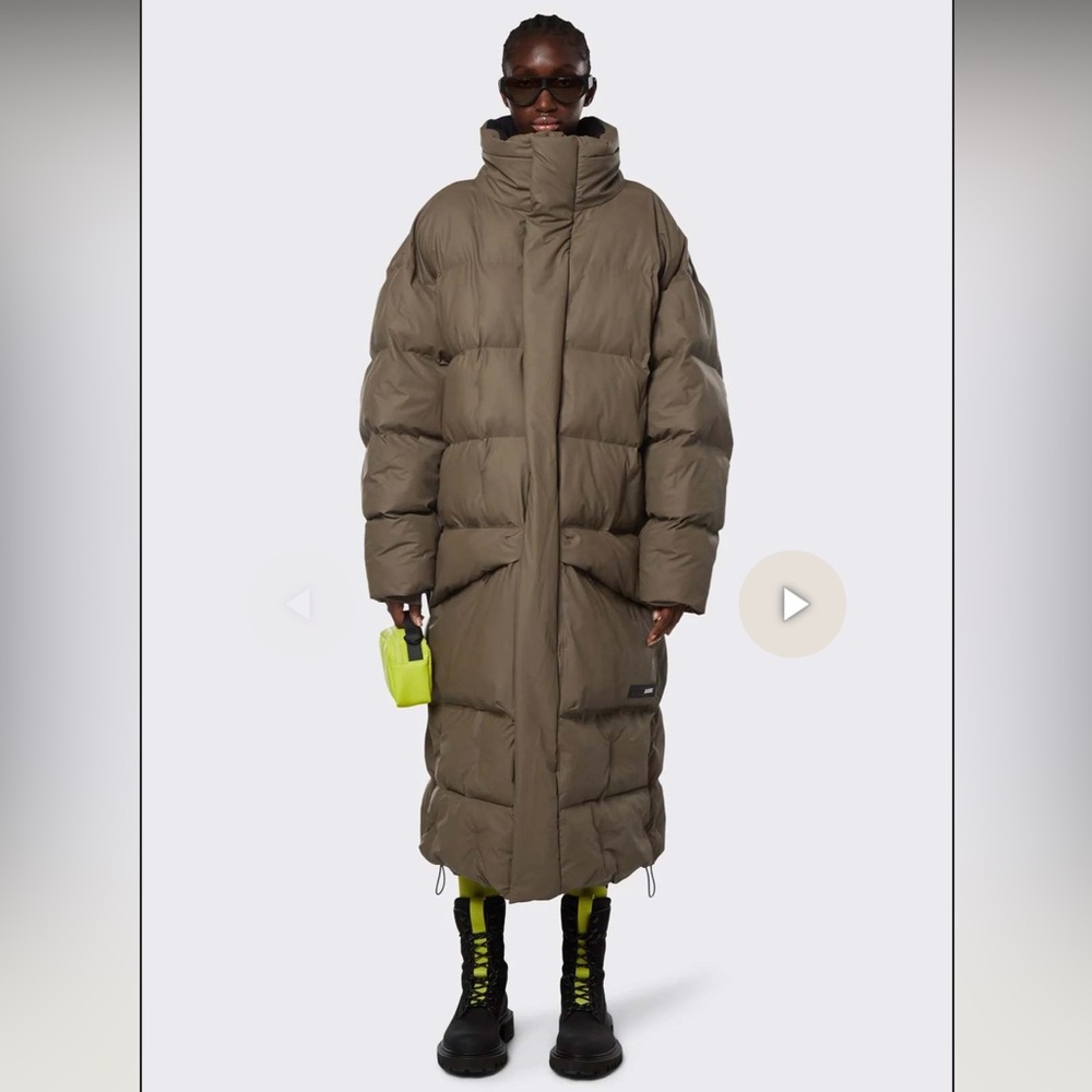RAINS Block Puffer Full-Length Coat-WOOD